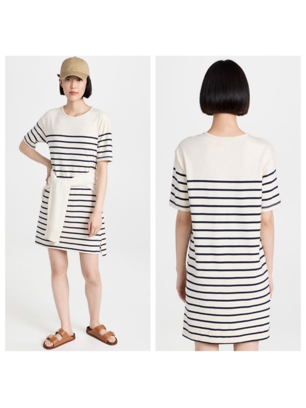 Faherty Cayman Tee Dress in Cayman Stripes Cream Navy